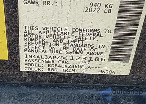 2013 Nissan Altima 2.5 S z USA, uszkodzony, nr VIN 1N4AL3AP2DC123186